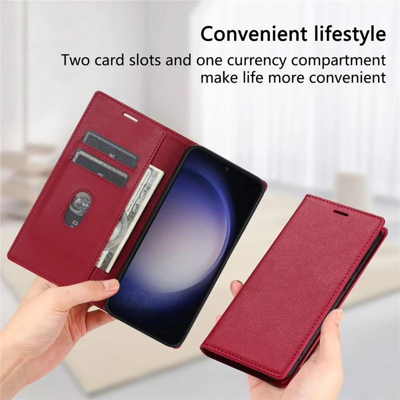 BKS-001 For Xiaomi Redmi 13C 4G / 13C 5G / Poco C65 4G / Poco M6 5G / 13R 5G Case PU Leather Cover Magnetic Drop-Resistant Shell - Red