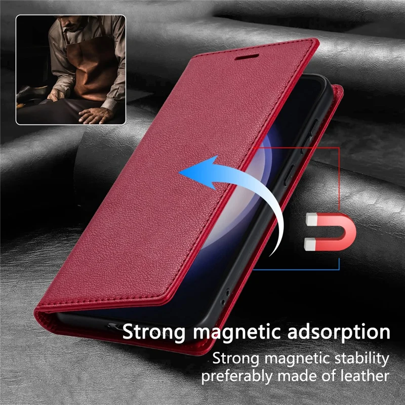 BKS-001 For Xiaomi Redmi 13C 4G / 13C 5G / Poco C65 4G / Poco M6 5G / 13R 5G Case PU Leather Cover Magnetic Drop-Resistant Shell - Red