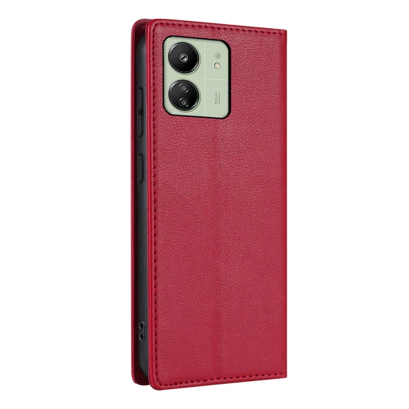 BKS-001 For Xiaomi Redmi 13C 4G / 13C 5G / Poco C65 4G / Poco M6 5G / 13R 5G Case PU Leather Cover Magnetic Drop-Resistant Shell - Red