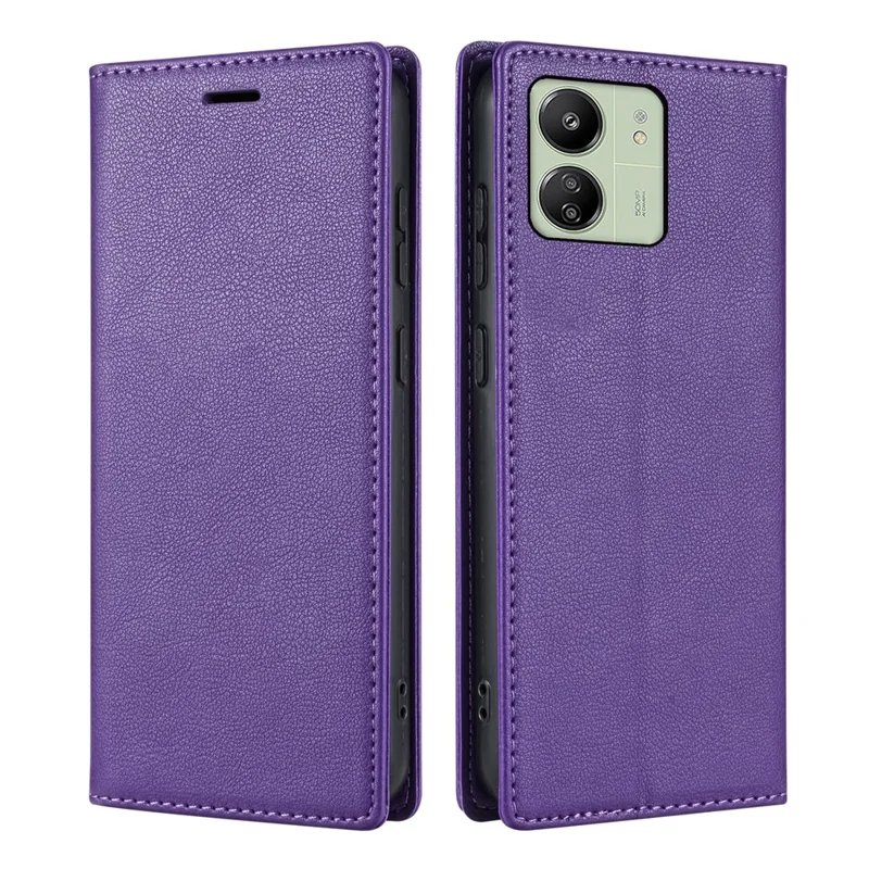 BKS-001 For Xiaomi Redmi 13C 4G / 13C 5G / Poco C65 4G / Poco M6 5G / 13R 5G Case PU Leather Cover Magnetic Drop-Resistant Shell - Purple