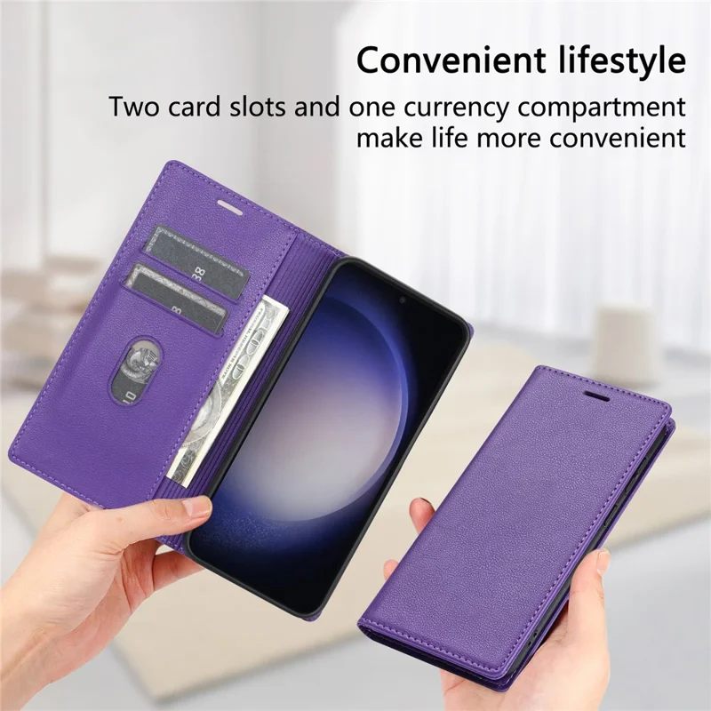 BKS-001 For Xiaomi Redmi 13C 4G / 13C 5G / Poco C65 4G / Poco M6 5G / 13R 5G Case PU Leather Cover Magnetic Drop-Resistant Shell - Purple