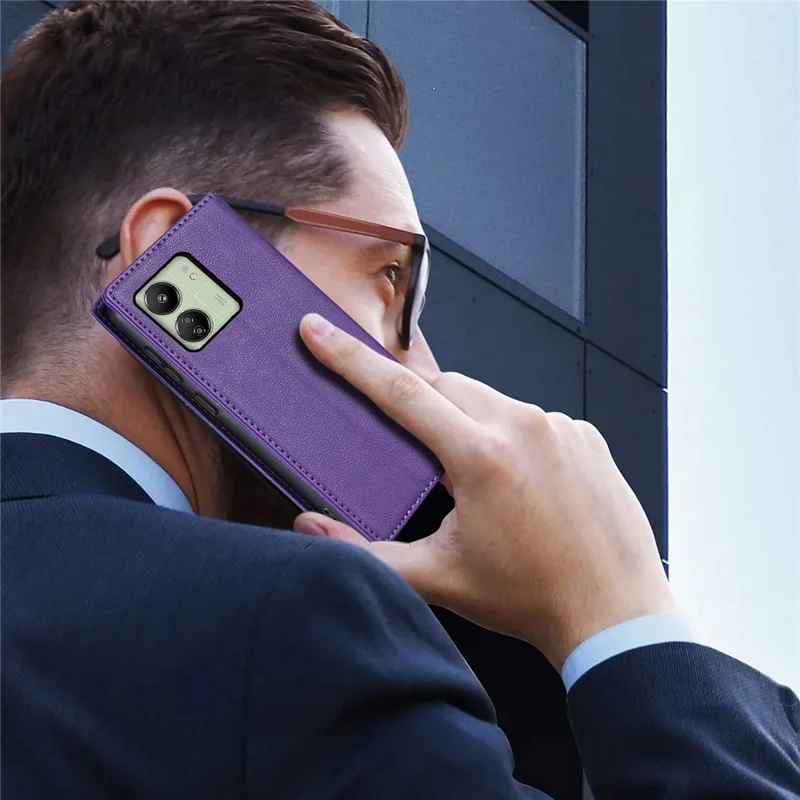 BKS-001 For Xiaomi Redmi 13C 4G / 13C 5G / Poco C65 4G / Poco M6 5G / 13R 5G Case PU Leather Cover Magnetic Drop-Resistant Shell - Purple