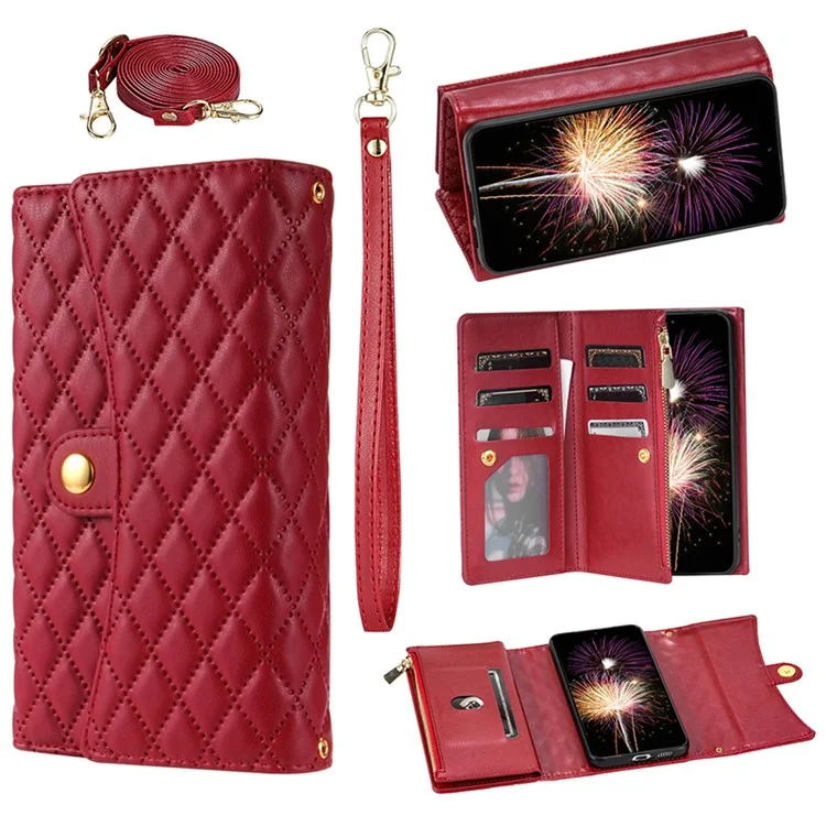 BKS-002 For Xiaomi Redmi Note 13 5G Anti-Scratch Wallet Case PU Leather Phone Cover Zipper Pocket Stand - Red