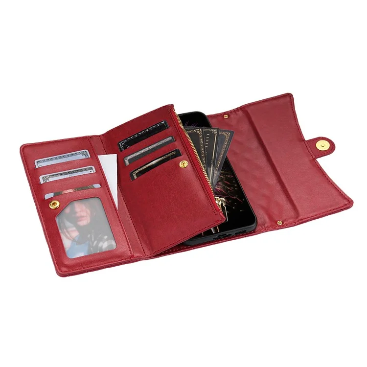 BKS-002 For Xiaomi Redmi Note 13 5G Anti-Scratch Wallet Case PU Leather Phone Cover Zipper Pocket Stand - Red