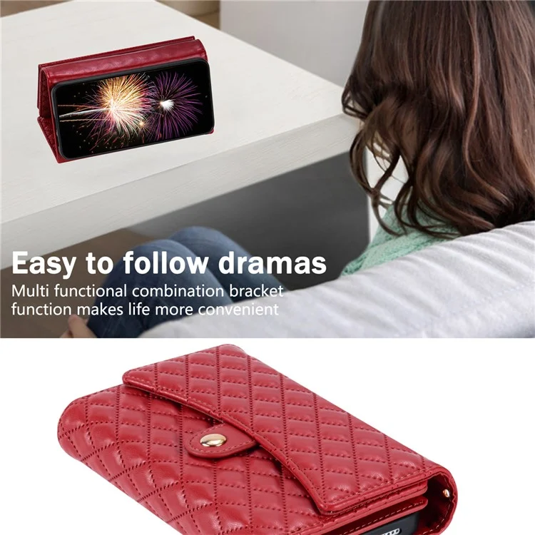 BKS-002 For Xiaomi Redmi Note 13 5G Anti-Scratch Wallet Case PU Leather Phone Cover Zipper Pocket Stand - Red
