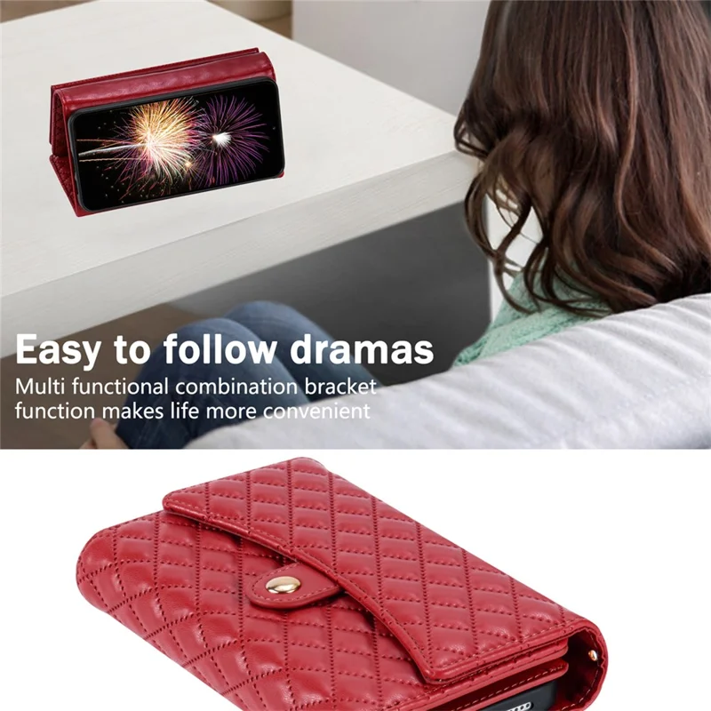 BKS-002 For Xiaomi Redmi Note 13 Pro 5G / Poco X6 5G Shoulder Bag Phone Stand Case PU Leather Wallet Purse - Red