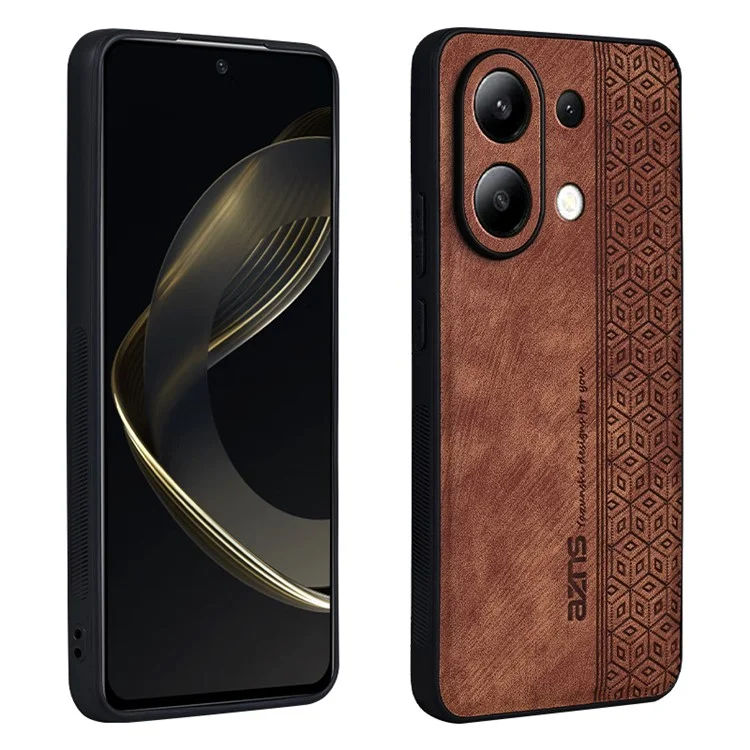 AZNS For Xiaomi Redmi Note 13 4G Case Anti-Scratch PU Leather Coated TPU Phone Cover - Brown