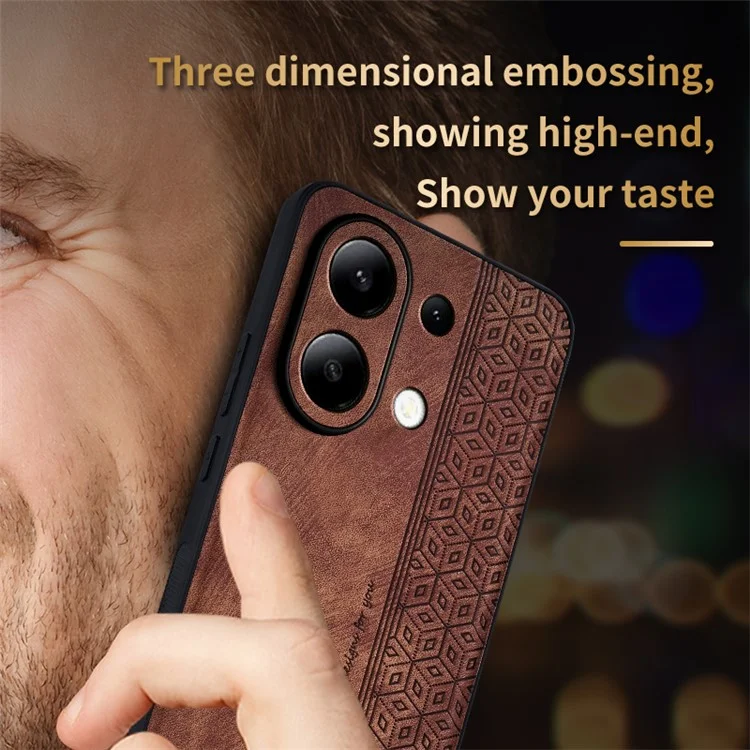 AZNS For Xiaomi Redmi Note 13 4G Case Anti-Scratch PU Leather Coated TPU Phone Cover - Brown