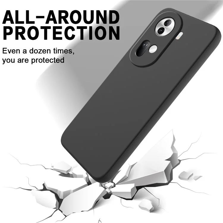 Para Oppo Reno11 5G (Global) Liquid Silicone Case Fiber Lining Phone Cover com Alça - Preto