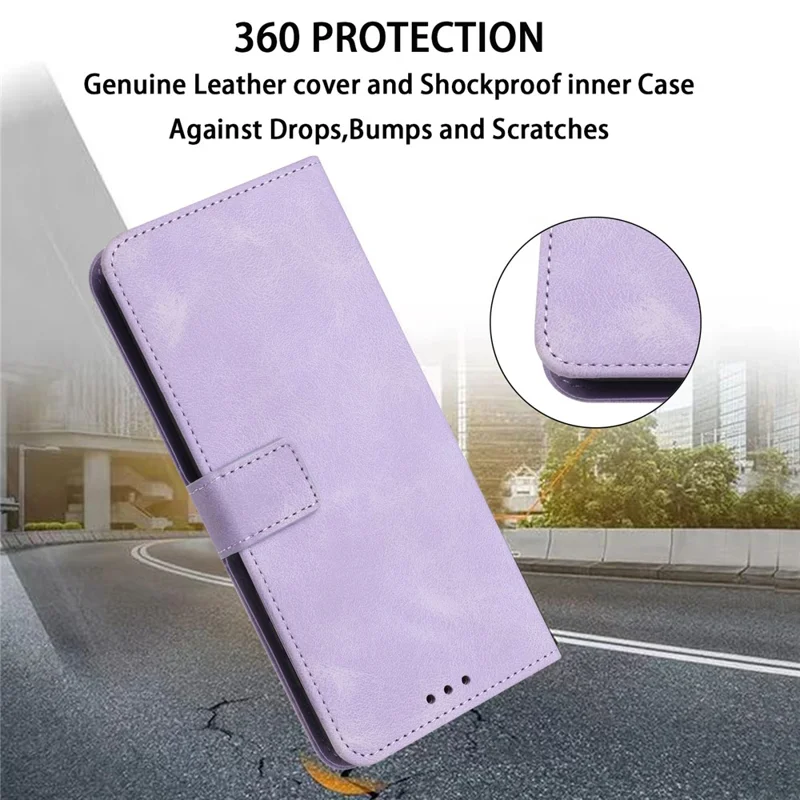 For Samsung Galaxy A15 5G Drop Protection Case Skin-touch PU Leather Phone Stand Cover - Purple