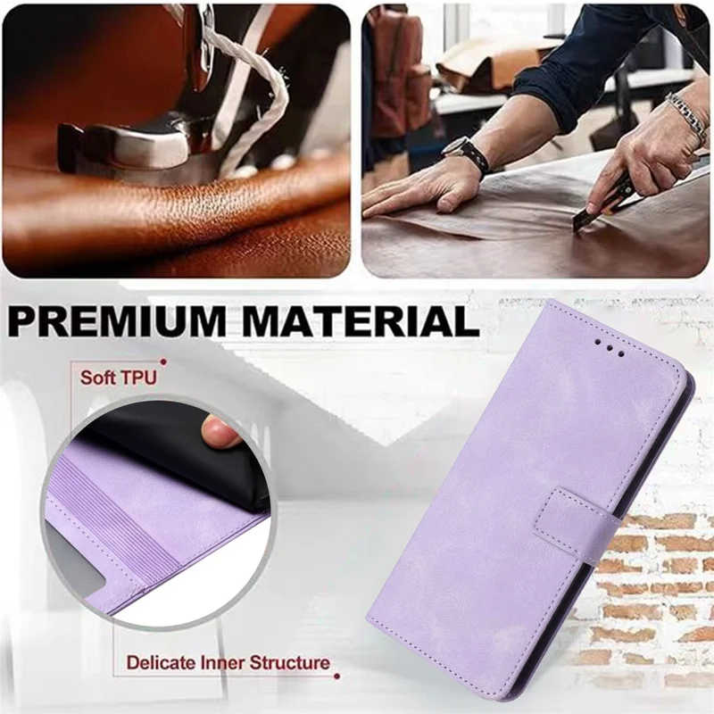 For Samsung Galaxy A15 5G Drop Protection Case Skin-touch PU Leather Phone Stand Cover - Purple
