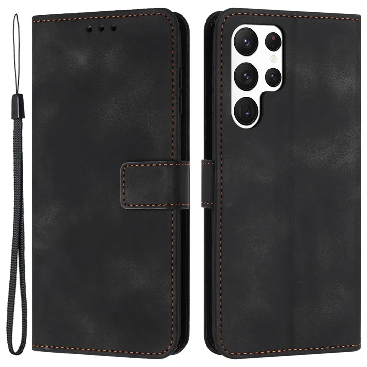 For Samsung Galaxy S24 Ultra Cell Phone Case Skin-touch PU Leather Dustproof Phone Stand Cover - Black
