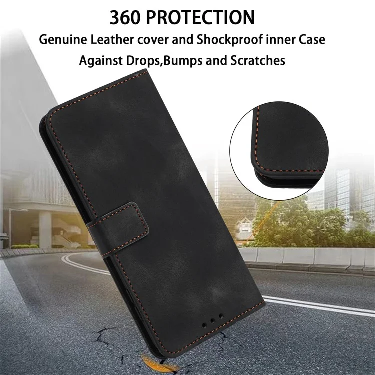 For Samsung Galaxy S24 Ultra Cell Phone Case Skin-touch PU Leather Dustproof Phone Stand Cover - Black