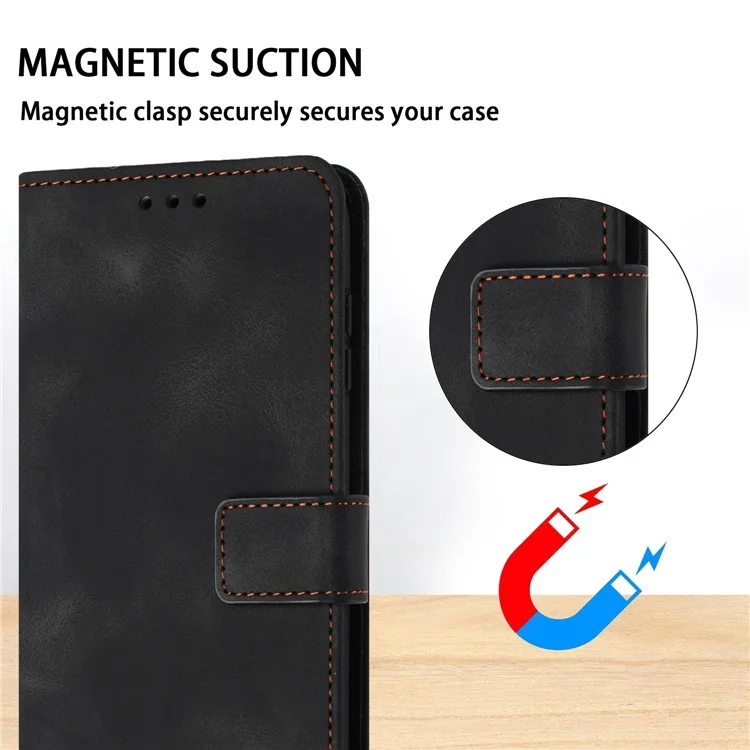 For Samsung Galaxy S24 Ultra Cell Phone Case Skin-touch PU Leather Dustproof Phone Stand Cover - Black