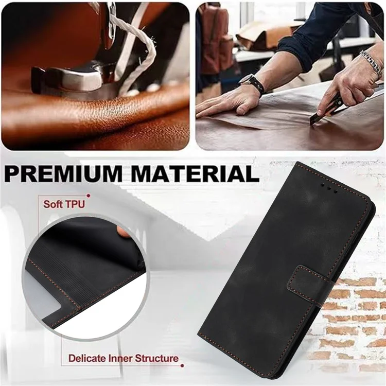 For Samsung Galaxy S24 Ultra Cell Phone Case Skin-touch PU Leather Dustproof Phone Stand Cover - Black