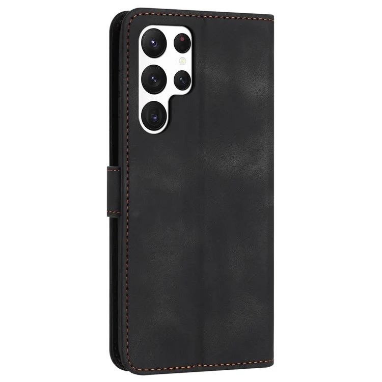 For Samsung Galaxy S24 Ultra Cell Phone Case Skin-touch PU Leather Dustproof Phone Stand Cover - Black