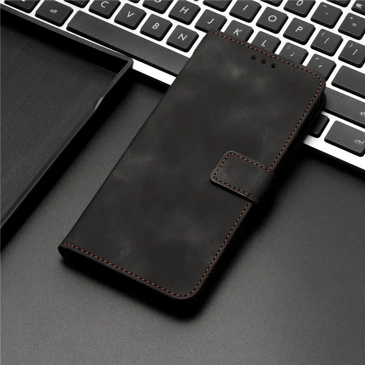 For Samsung Galaxy S24 Ultra Cell Phone Case Skin-touch PU Leather Dustproof Phone Stand Cover - Black