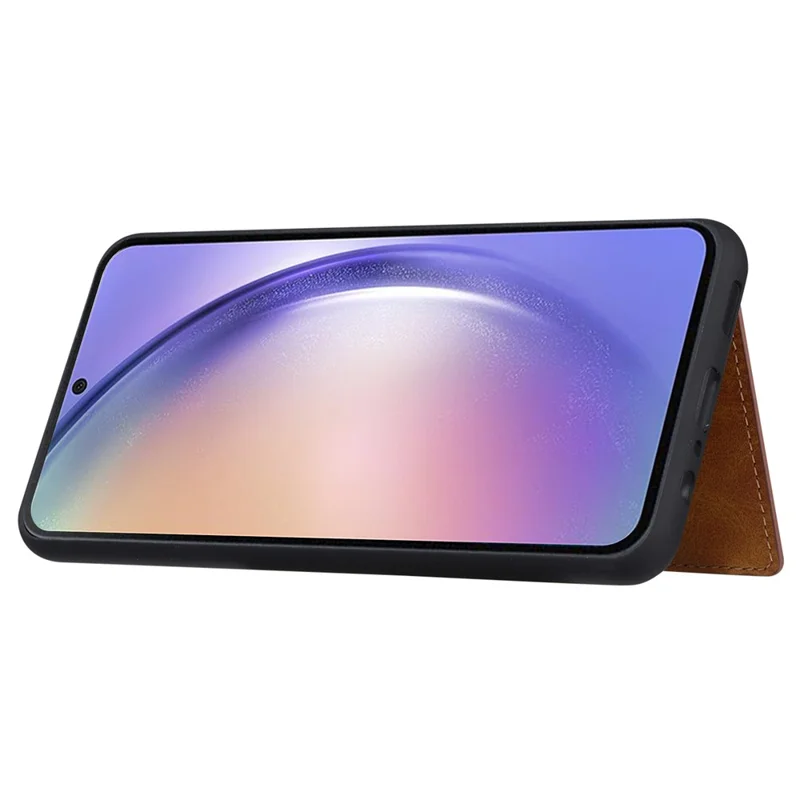 For Samsung Galaxy A55 5G Phone Case Card Holder PU Leather+TPU Kicsktand Cover - Brown