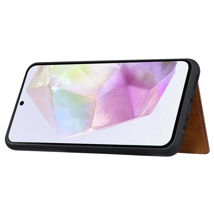 Per Samsung Galaxy A35 5G Custodia in Pelle PU+TPU con Supporto e Slot per Schede - Marrone