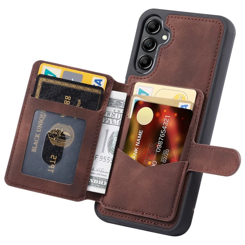 For Samsung Galaxy A35 5G Case RFID Blocking Wallet Leather Coated TPU Kickstand Cover - Coffee
