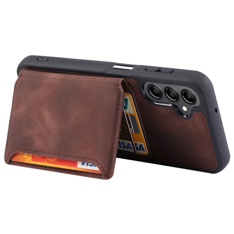 For Samsung Galaxy A35 5G Case RFID Blocking Wallet Leather Coated TPU Kickstand Cover - Coffee