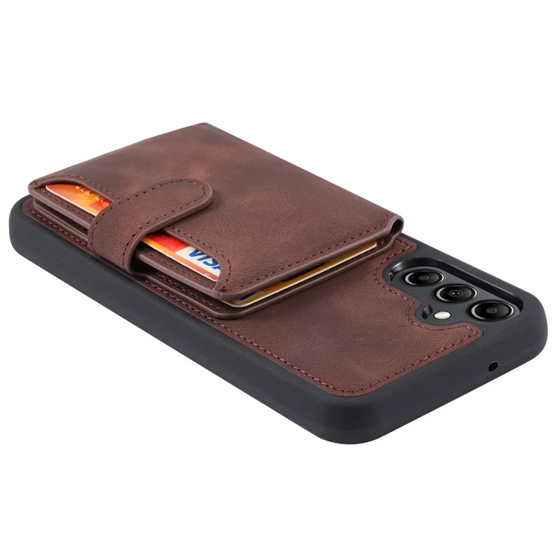 For Samsung Galaxy A35 5G Case RFID Blocking Wallet Leather Coated TPU Kickstand Cover - Coffee