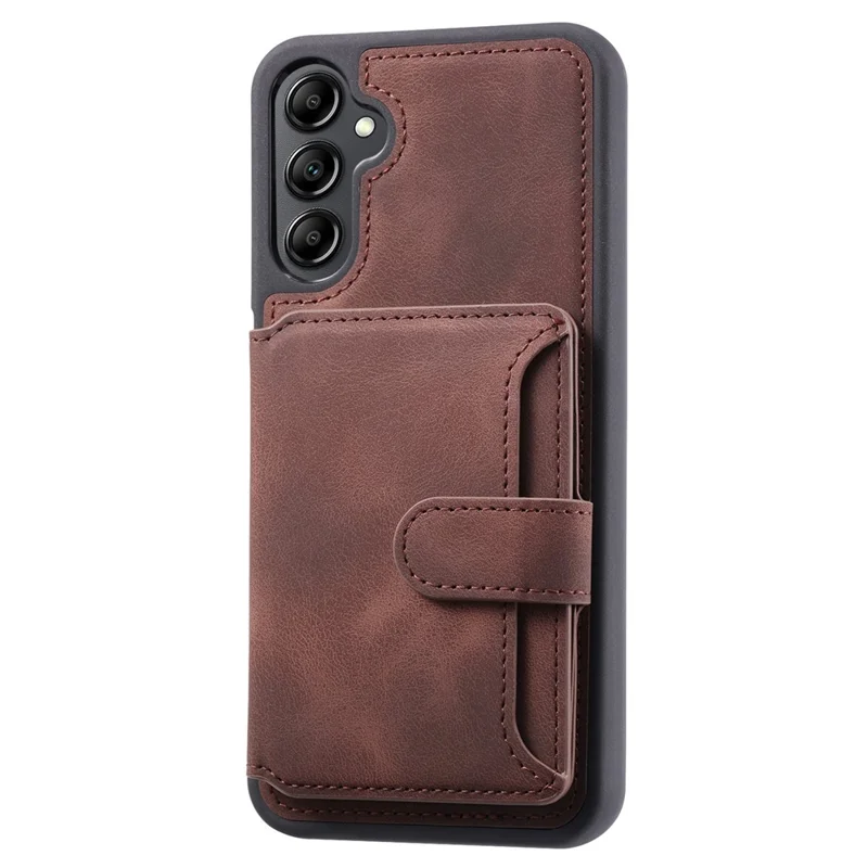 For Samsung Galaxy A35 5G Case RFID Blocking Wallet Leather Coated TPU Kickstand Cover - Coffee