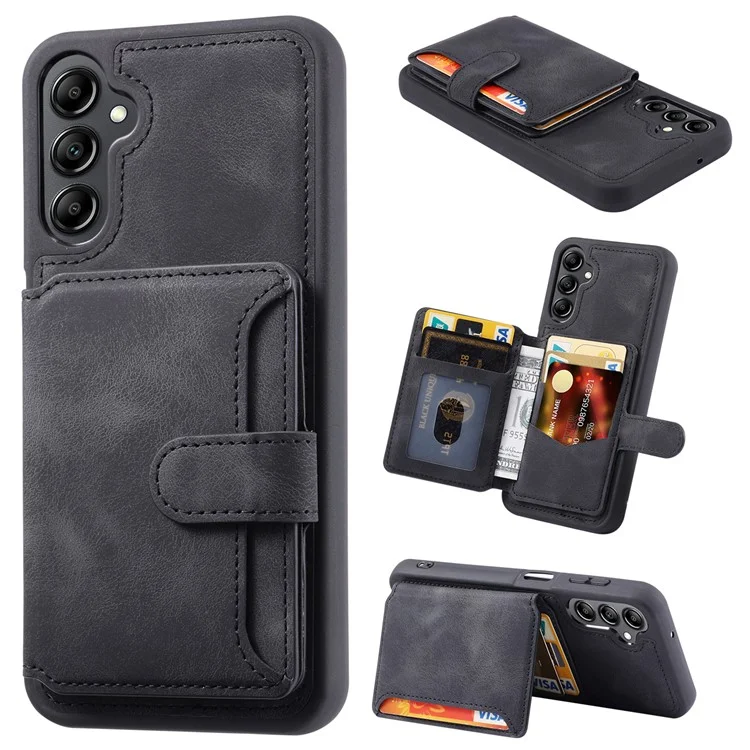 For Samsung Galaxy A55 5G Case Leather+TPU Phone Cover with RFID Blocking Wallet - Black