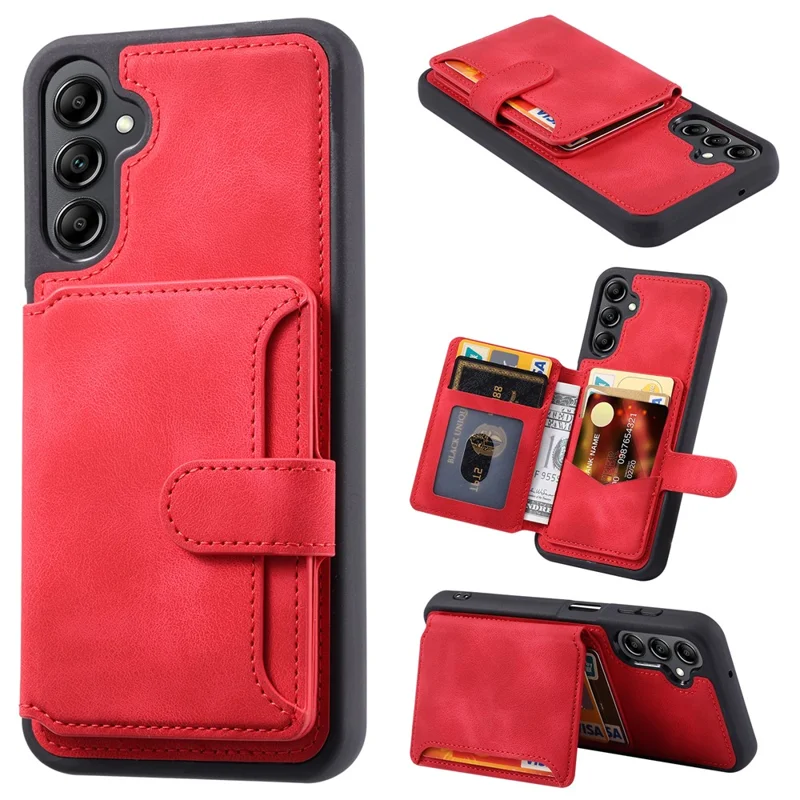For Samsung Galaxy A55 5G Case Leather+TPU Phone Cover with RFID Blocking Wallet - Red