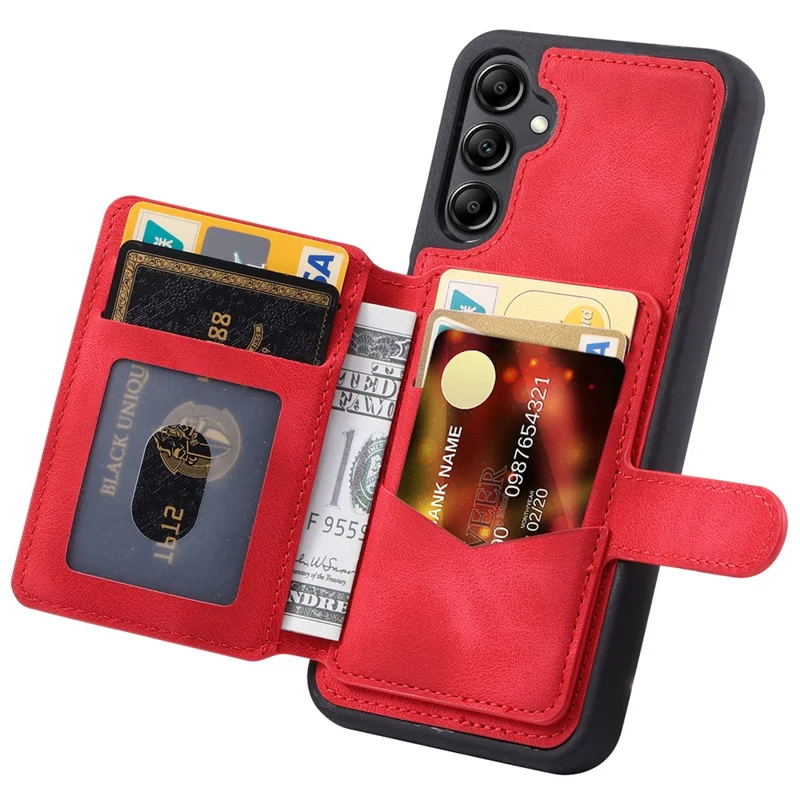 For Samsung Galaxy A55 5G Case Leather+TPU Phone Cover with RFID Blocking Wallet - Red