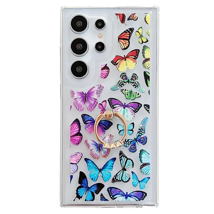 Pour Samsung Galaxy S24 Ultra Étui avec support Motif papillon Impression TPU Couvercle de téléphone Airbag - Style A