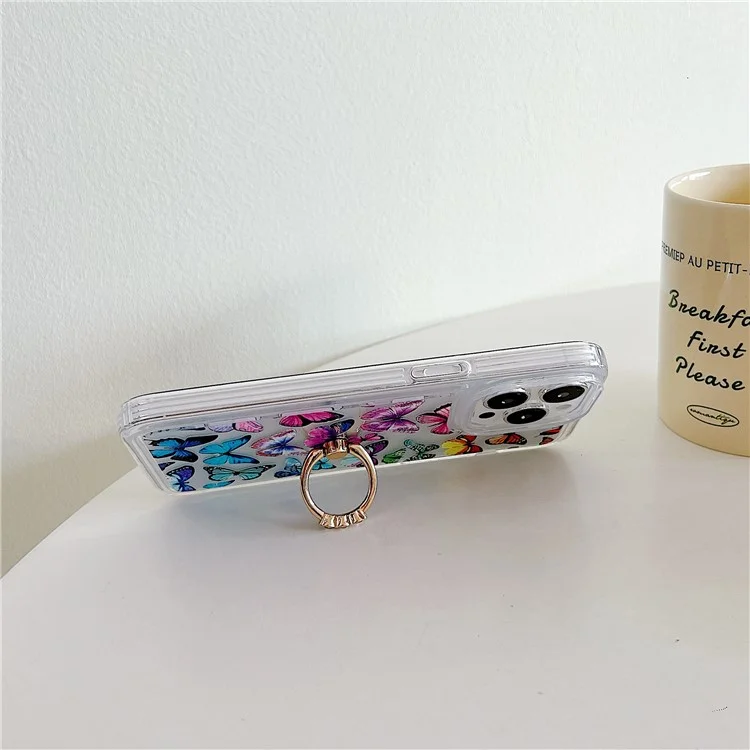 Für iPhone 15 Pro Case Butterfly Pattern Printing TPU Airbag Phone Cover mit Ständer - Style A