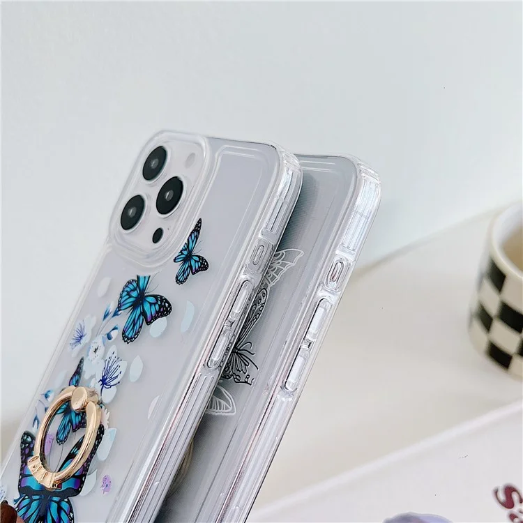 Für iPhone 15 Pro Case Butterfly Pattern Printing TPU Airbag Phone Cover mit Ständer - Style A