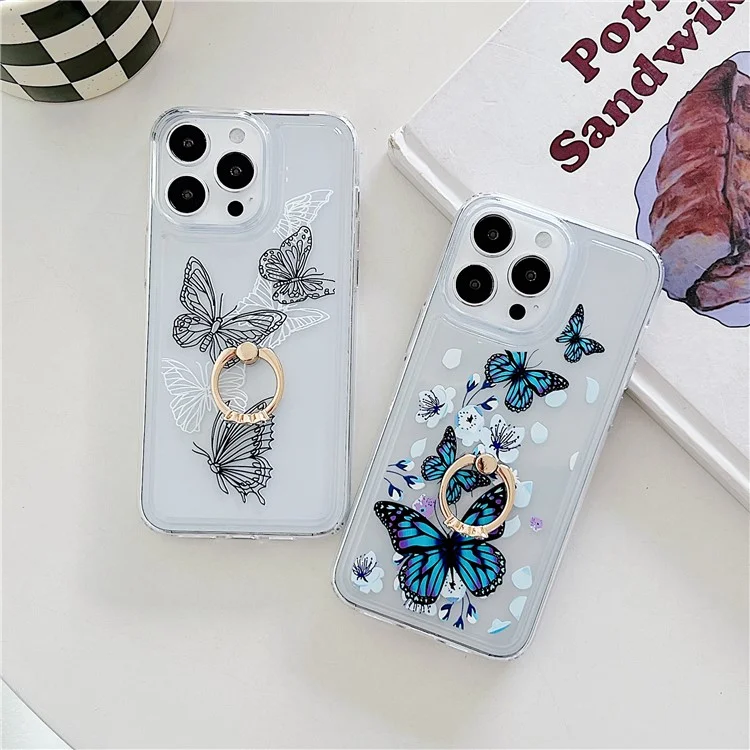 Für iPhone 15 Pro Case Butterfly Pattern Printing TPU Airbag Phone Cover mit Ständer - Style A