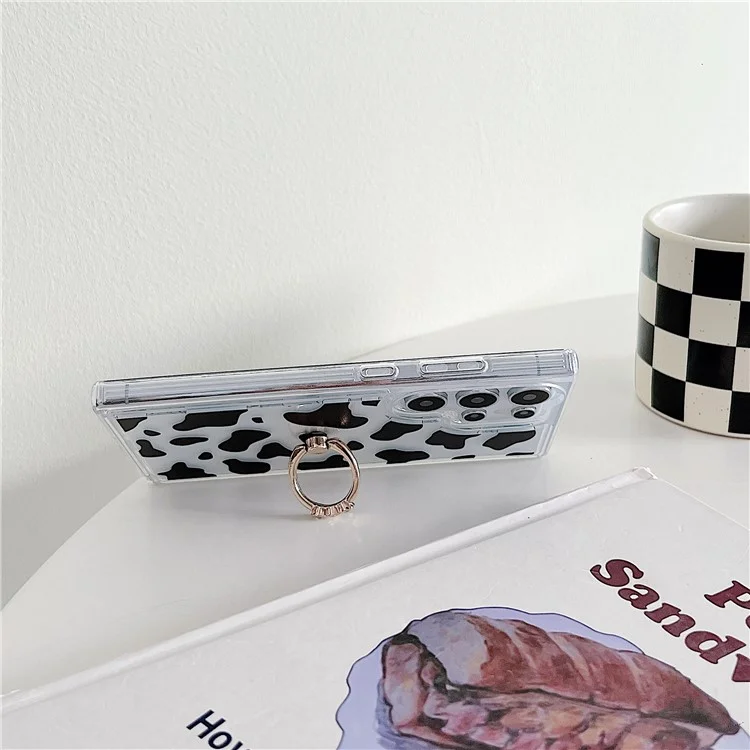 For Samsung Galaxy S23 Ultra Case Ring Kickstand Anti-drop Airbag TPU Cell Phone Cover - Pink Leopard