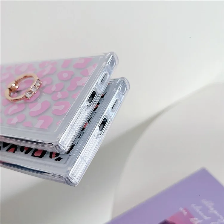 For Samsung Galaxy S23 Ultra Case Ring Kickstand Anti-drop Airbag TPU Cell Phone Cover - Pink Leopard
