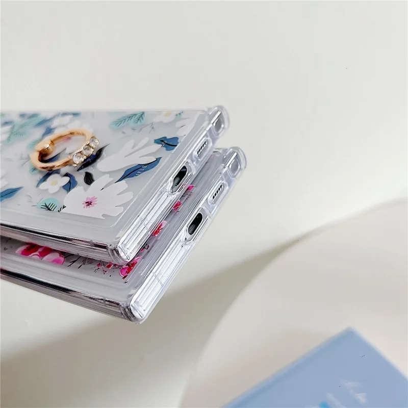 For Samsung Galaxy S23 Ultra Case Floral Pattern TPU Phone Cover Rotating Ring Holder - Black Rose