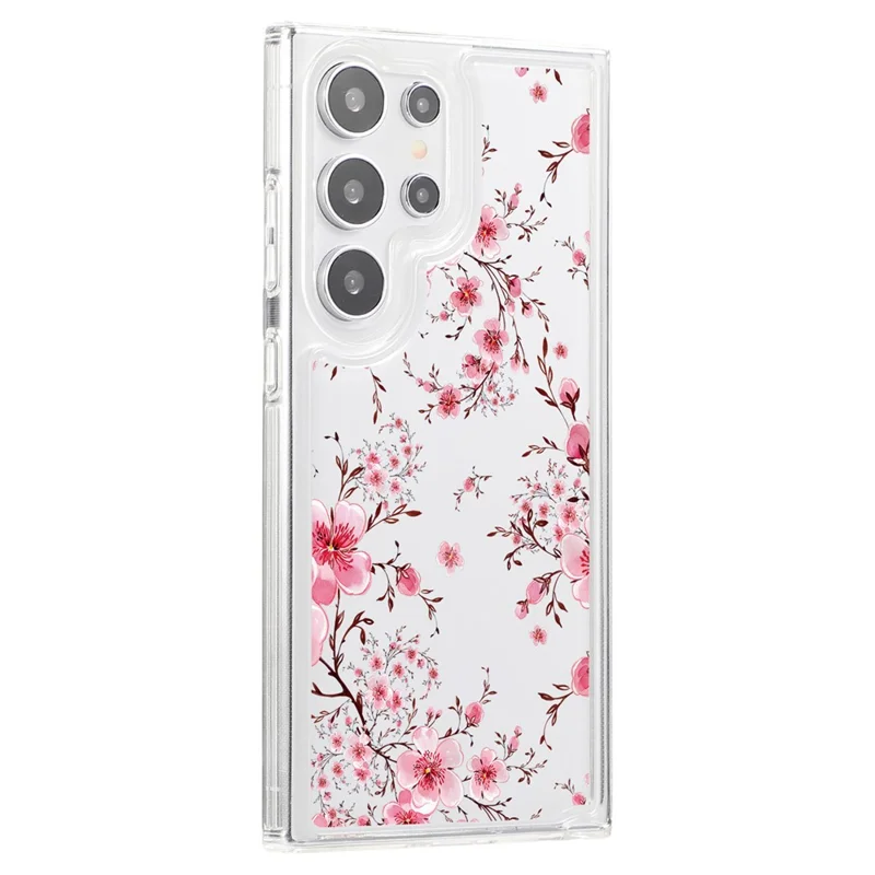 For Samsung Galaxy S24 Ultra Case Clear TPU Airbag Protection Flower Pattern Phone Cover - Peach Blossom