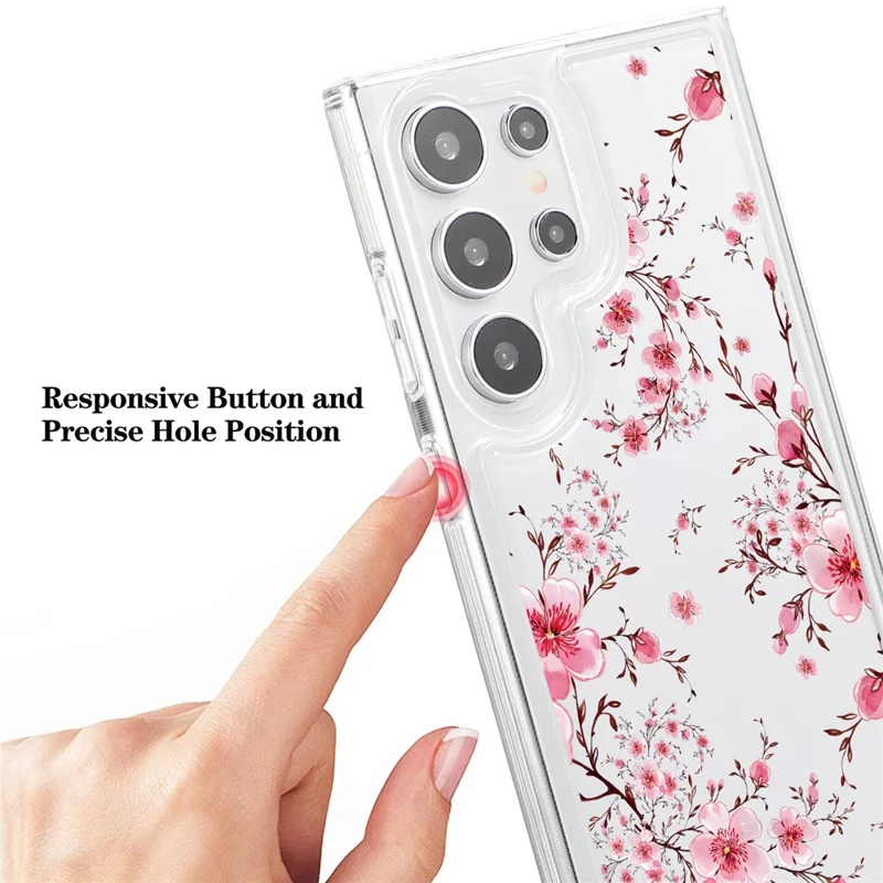 For Samsung Galaxy S24 Ultra Case Clear TPU Airbag Protection Flower Pattern Phone Cover - Peach Blossom