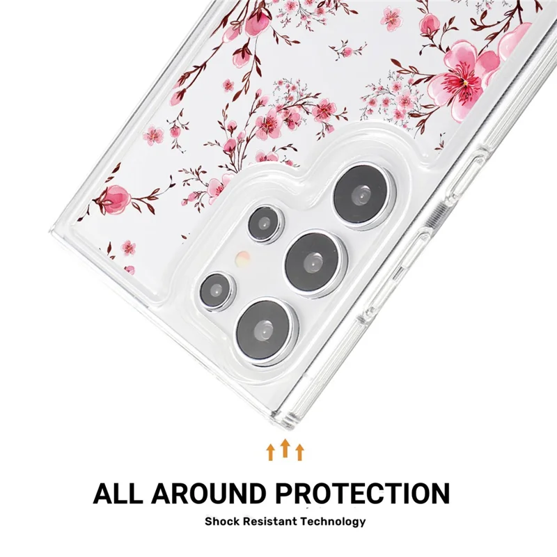 For Samsung Galaxy S24 Ultra Case Clear TPU Airbag Protection Flower Pattern Phone Cover - Peach Blossom