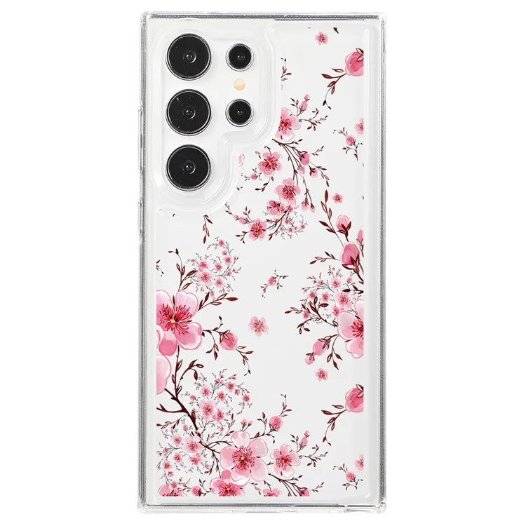 For Samsung Galaxy S23 Ultra Clear Case TPU Airbag Protection Back Phone Cover with Flower Pattern - Peach Blossom
