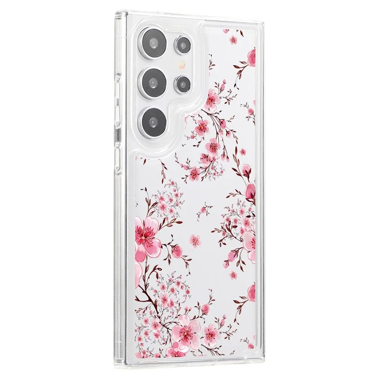 For Samsung Galaxy S23 Ultra Clear Case TPU Airbag Protection Back Phone Cover with Flower Pattern - Peach Blossom