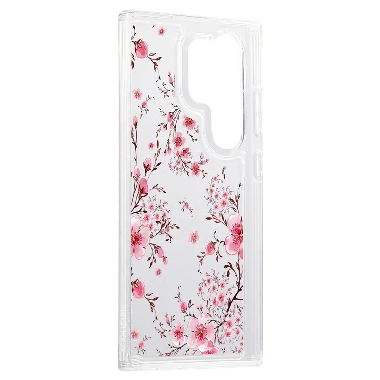 For Samsung Galaxy S23 Ultra Clear Case TPU Airbag Protection Back Phone Cover with Flower Pattern - Peach Blossom