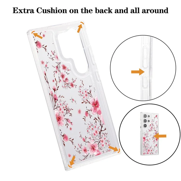 For Samsung Galaxy S23 Ultra Clear Case TPU Airbag Protection Back Phone Cover with Flower Pattern - Peach Blossom