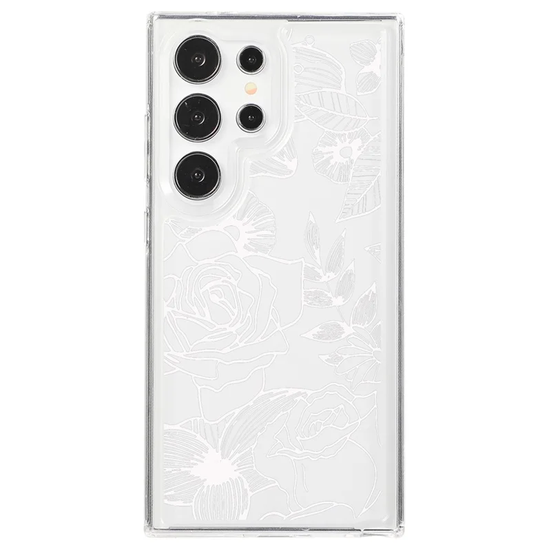 For Samsung Galaxy S23 Ultra Clear Case TPU Airbag Protection Back Phone Cover with Flower Pattern - White Rose