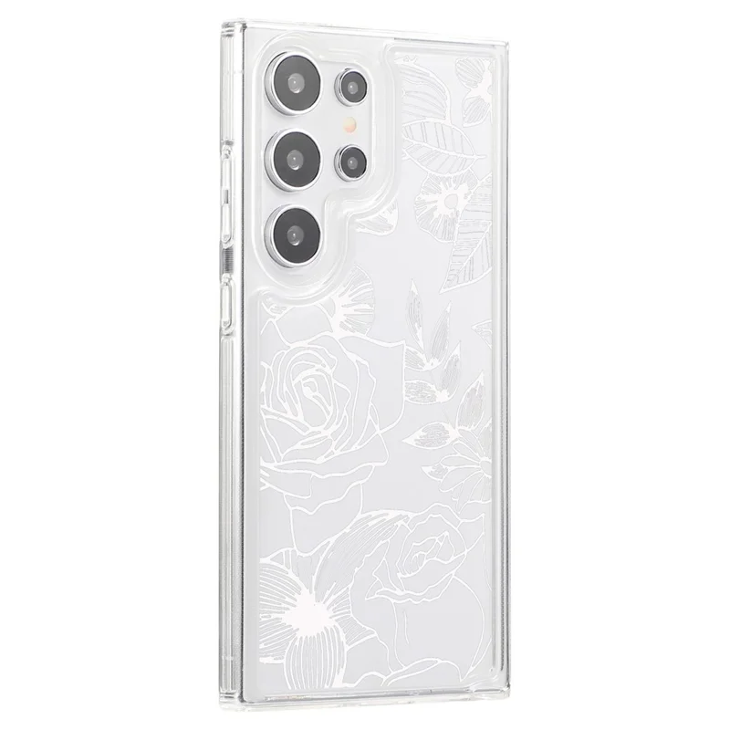 For Samsung Galaxy S23 Ultra Clear Case TPU Airbag Protection Back Phone Cover with Flower Pattern - White Rose
