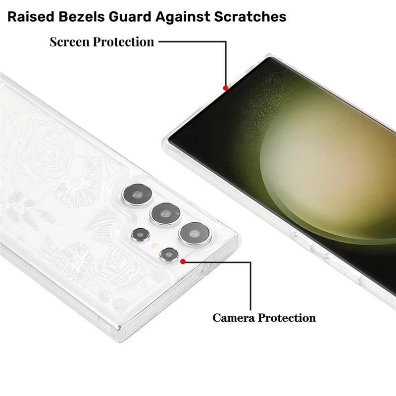 For Samsung Galaxy S23 Ultra Clear Case TPU Airbag Protection Back Phone Cover with Flower Pattern - White Rose