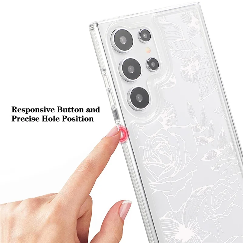 For Samsung Galaxy S23 Ultra Clear Case TPU Airbag Protection Back Phone Cover with Flower Pattern - White Rose