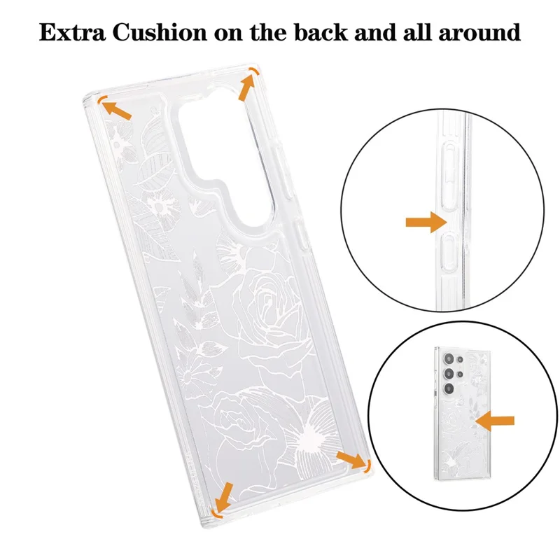 For Samsung Galaxy S23 Ultra Clear Case TPU Airbag Protection Back Phone Cover with Flower Pattern - White Rose