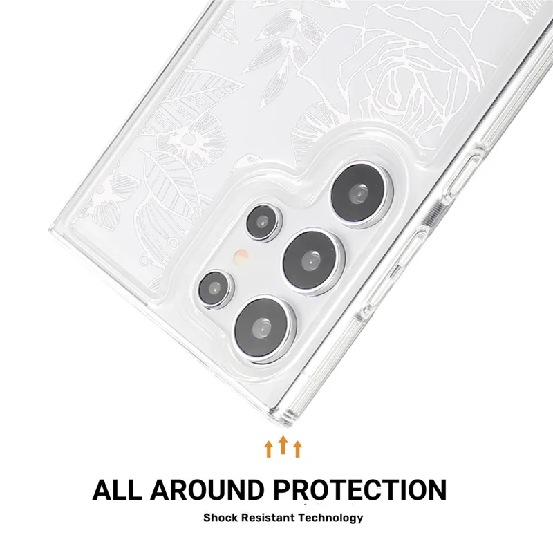 For Samsung Galaxy S23 Ultra Clear Case TPU Airbag Protection Back Phone Cover with Flower Pattern - White Rose